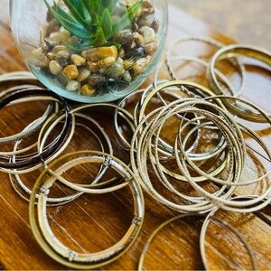 Set of 31 Assorted Bangles, Elegant Gold and Silver Tones